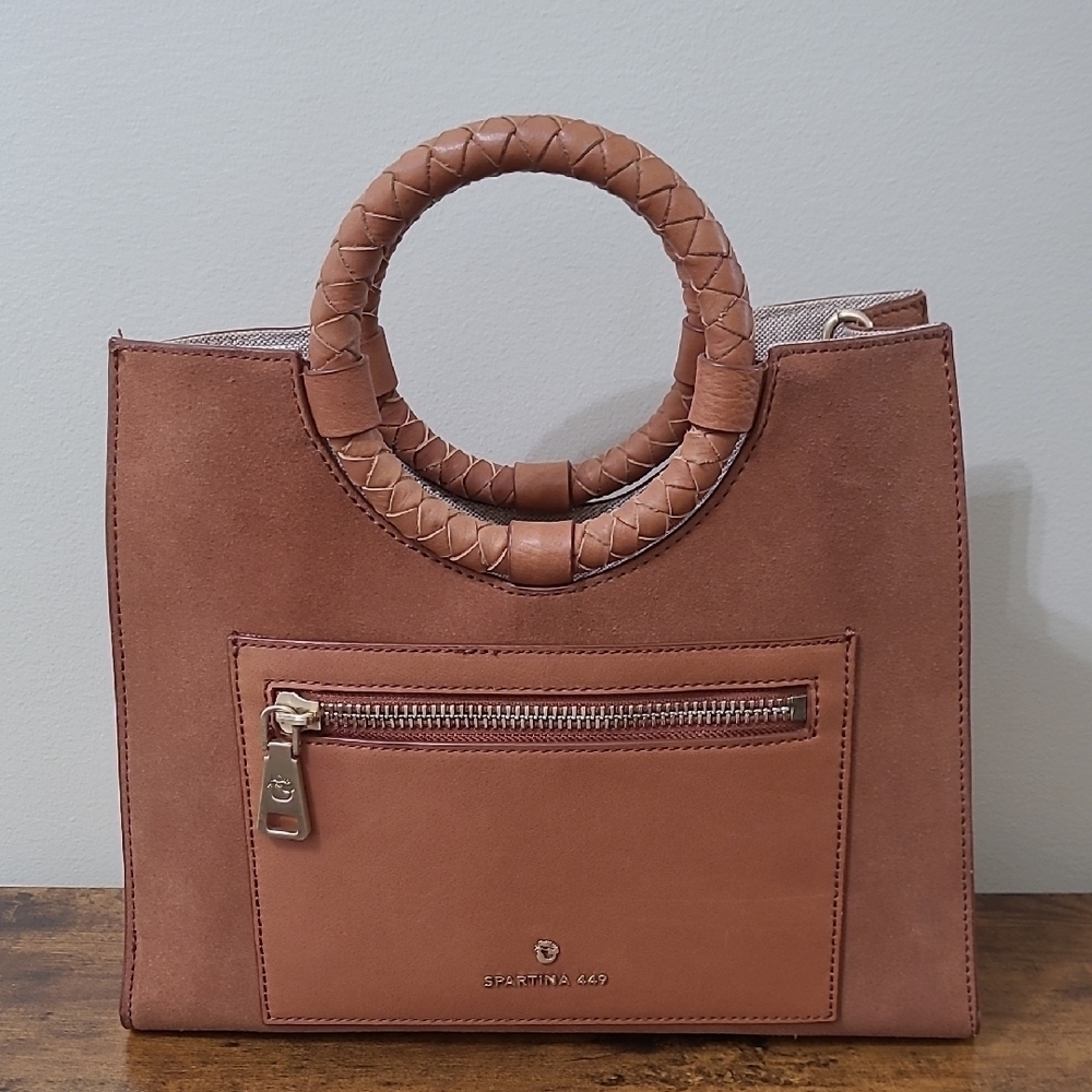 Spartina 449 Brown Leather Suede Bag with Braided Handles